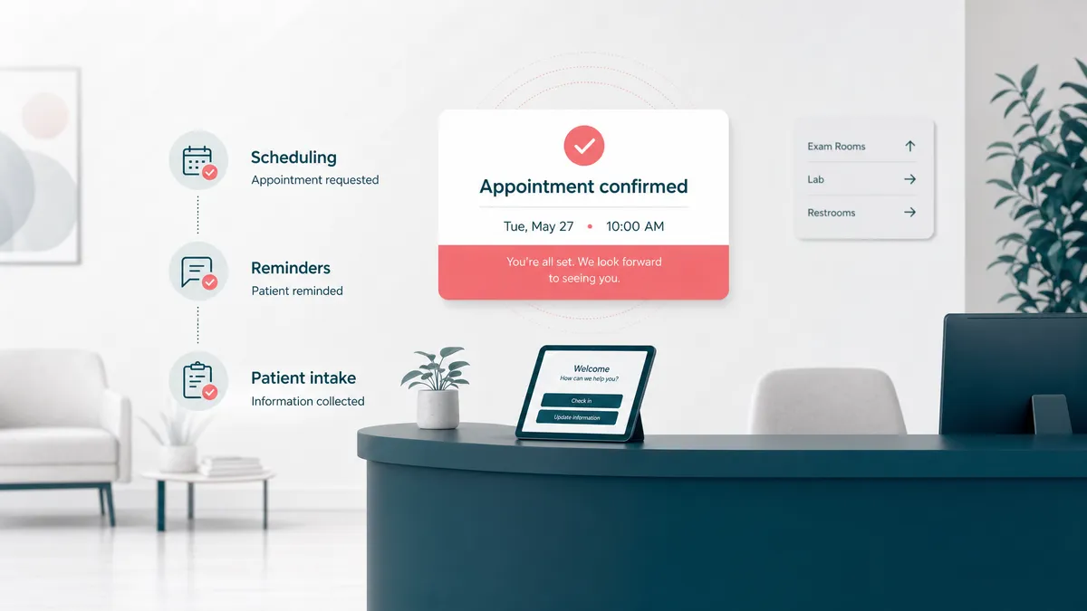Front-desk scheduling, reminders, and intake handled automatically at a clinic reception