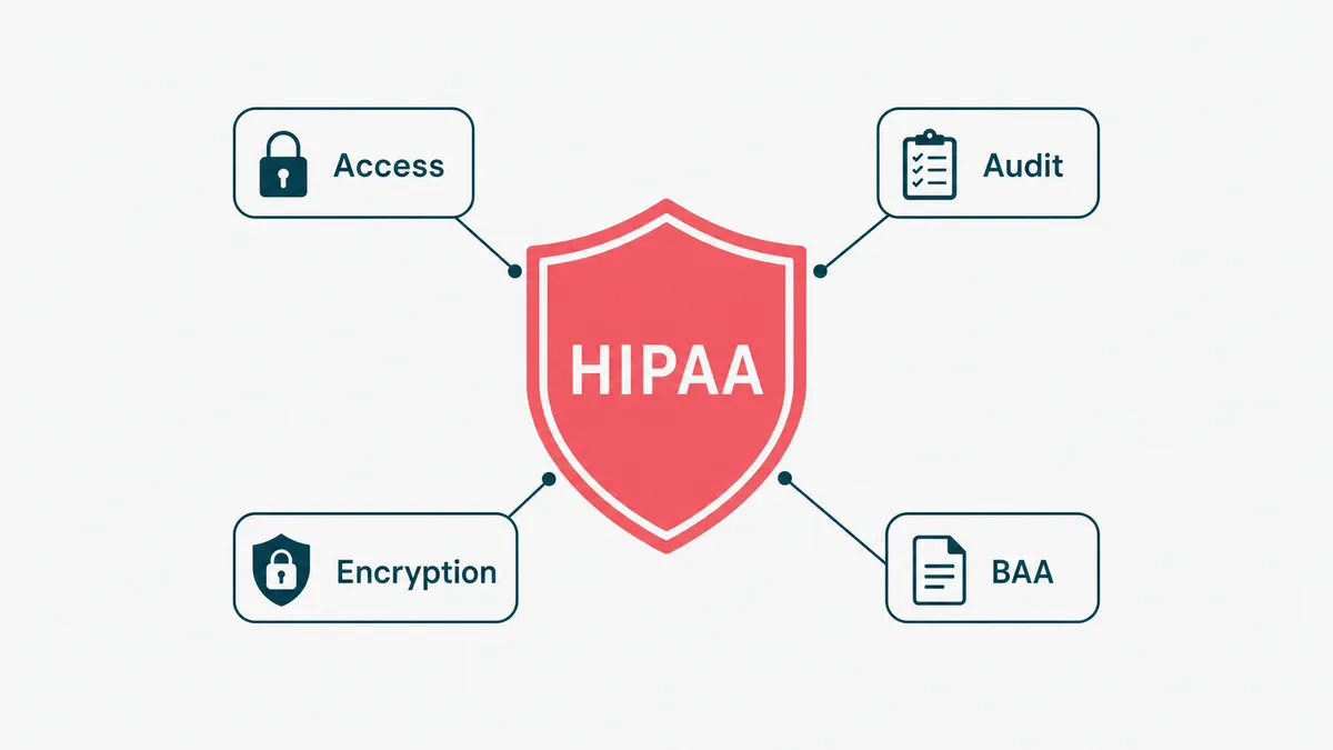 HIPAA compliance for healthcare automation: access controls, audit logs, encryption, and a signed BAA.