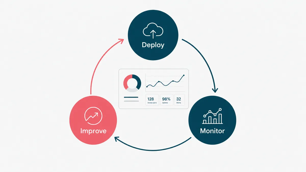 A diagram of step five: deploy, monitor, and improve in a loop