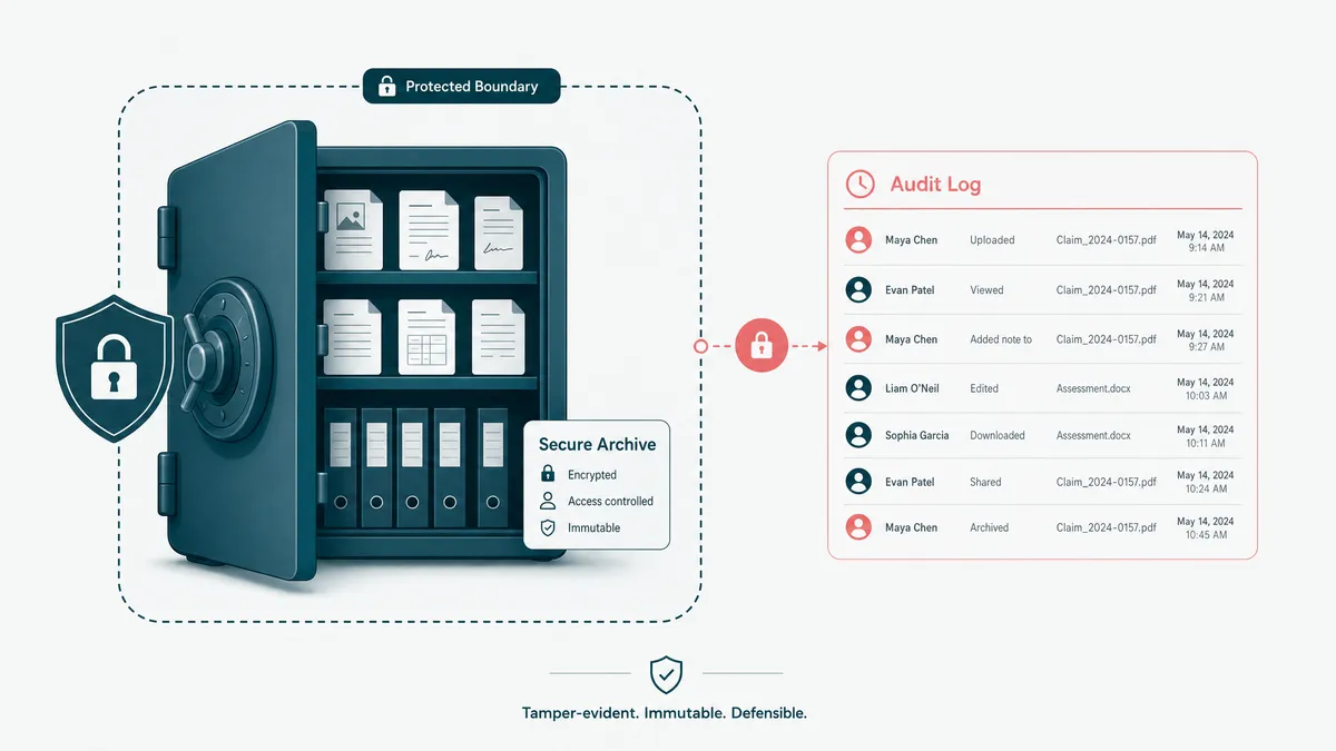 Secure document archive for insurance data and audit trails