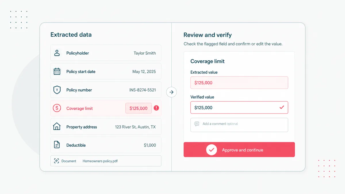 Human review step inside insurance document automation
