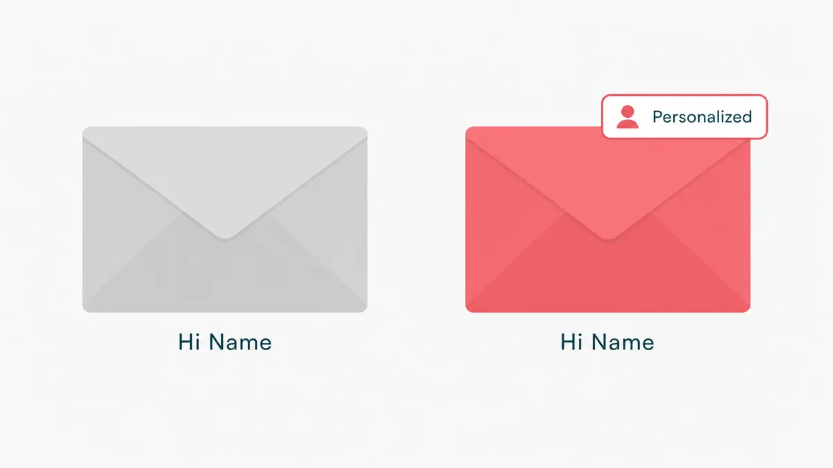 A split showing generic blast outreach beside genuinely personalized outreach