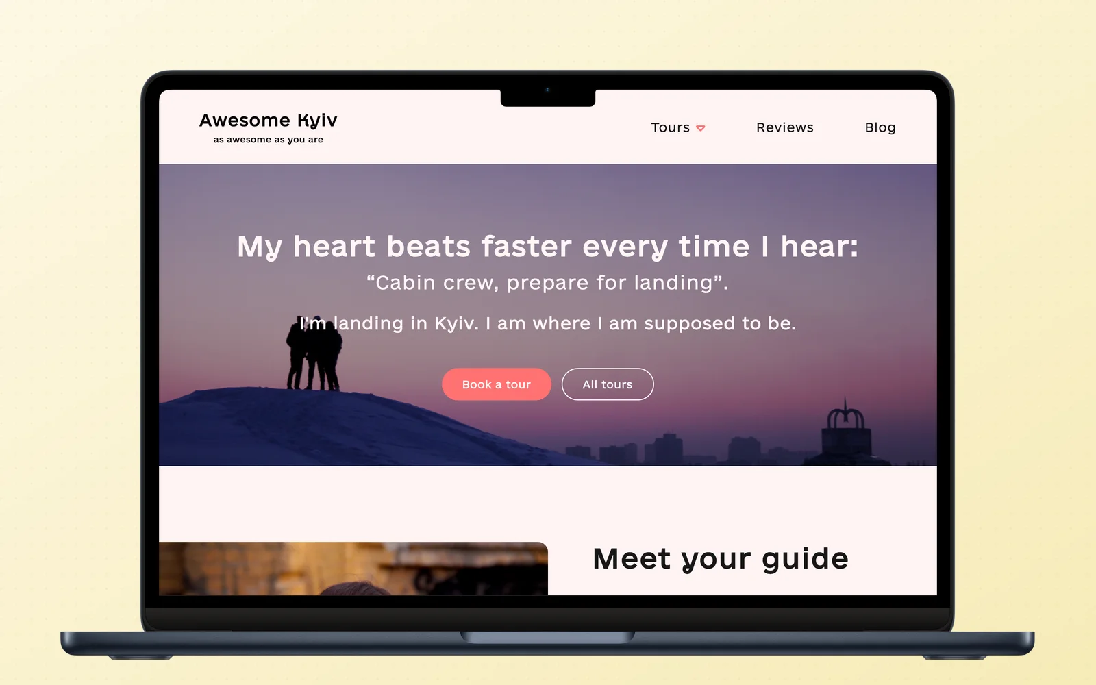 The live AwesomeKyiv homepage at awesomekyiv.com, real screenshot: the brand and booking storefront as shipped.